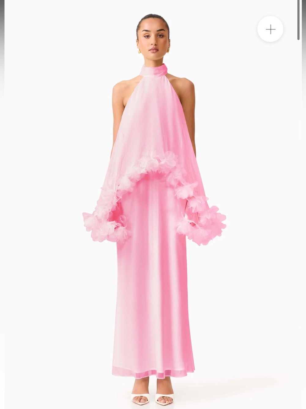 elliatt poppy pink 3d floral trim hi-lo cape gown statement maxi dress XS NEW